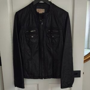 Michael Michael Kors Women's Black Leather Moto Jacket, Size Large